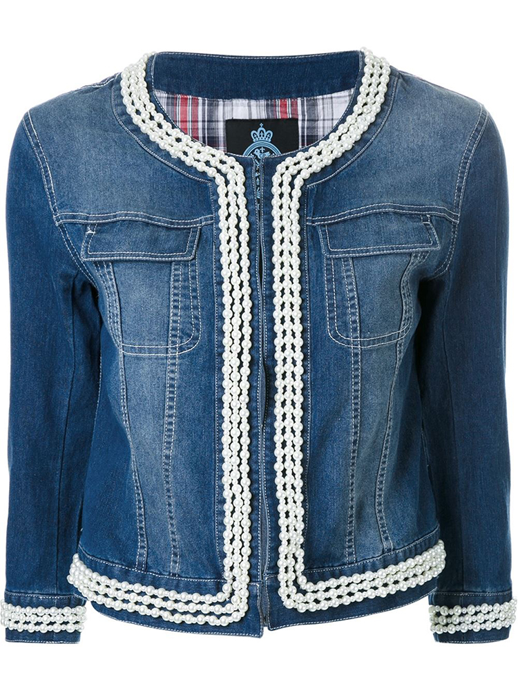 faux pearl trim denim jacket 4