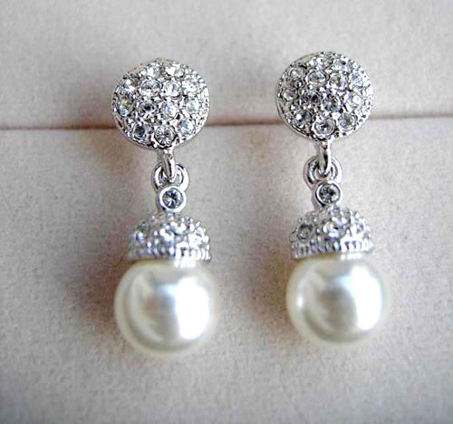 Classy Elegant Crystals White Pearl earrings