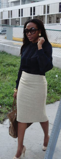 pencil-skirt-and-black-blouse