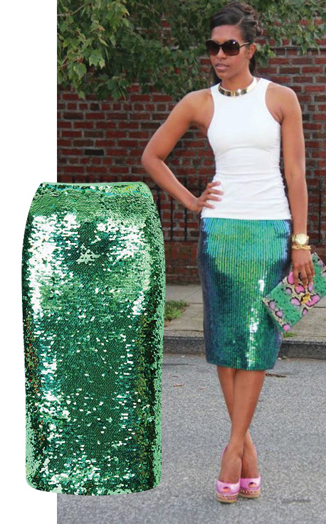 Sequin aSkirt-H & M sequin skirt, tank & clutch Casedei pumps