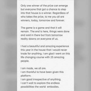 BBNaija's Tacha writes sweet notes to the top 5 housemates,
