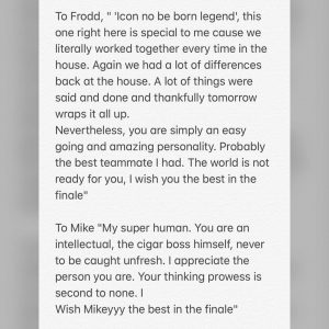 BBNaija's Tacha writes sweet notes to the top 5 housemates,