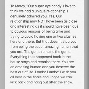 BBNaija's Tacha writes sweet notes to the top 5 housemates,