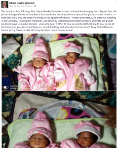 Rev Ukpai and wife welcomes set of twin