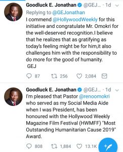 Goodluck Jonathan's tweet 