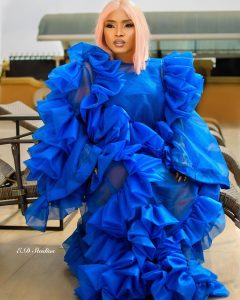Halima Abubakar on royal blue. 