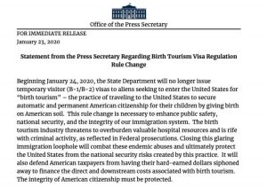 US sets New rules stopping pregnant foreigners from entering the country for child birth. 