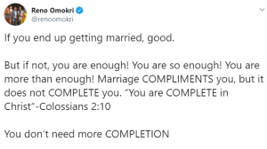 Marriage compliments you but not complete 